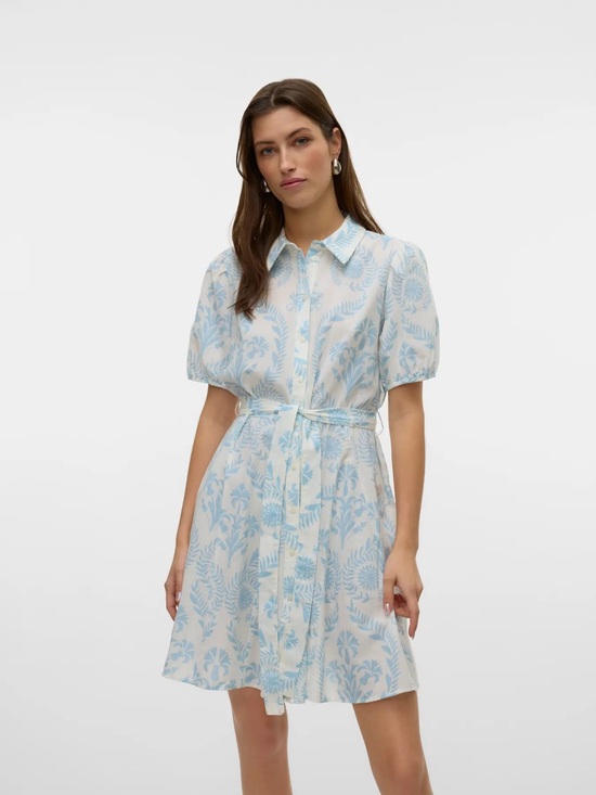 Vero Moda Dresses & Skirts - Vero Moda Light Blue and White Floral Mini Shirt Dress